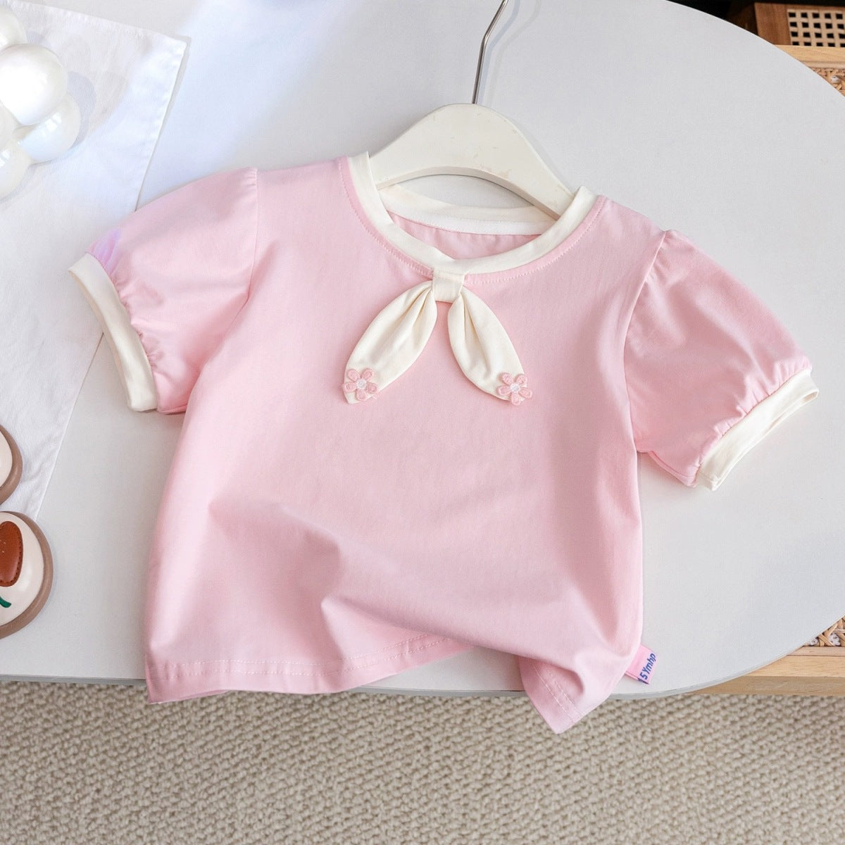 Kids Toddler Girls Casual Cute Solid Color Short Sleeve Round Neck T-Shirt