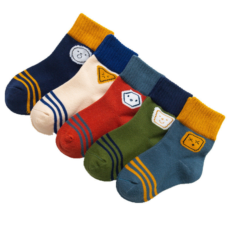 5 Pairs /Lot Cute Baby Socks Autumn Rainbow Striped Cotton Socks For Children Toddlers Cotton Socks