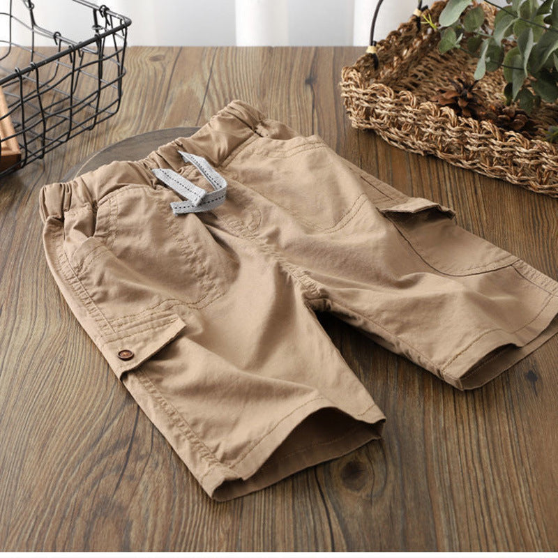 Kids Boys Casual Solid Color Pocket Elastic Waist Shorts