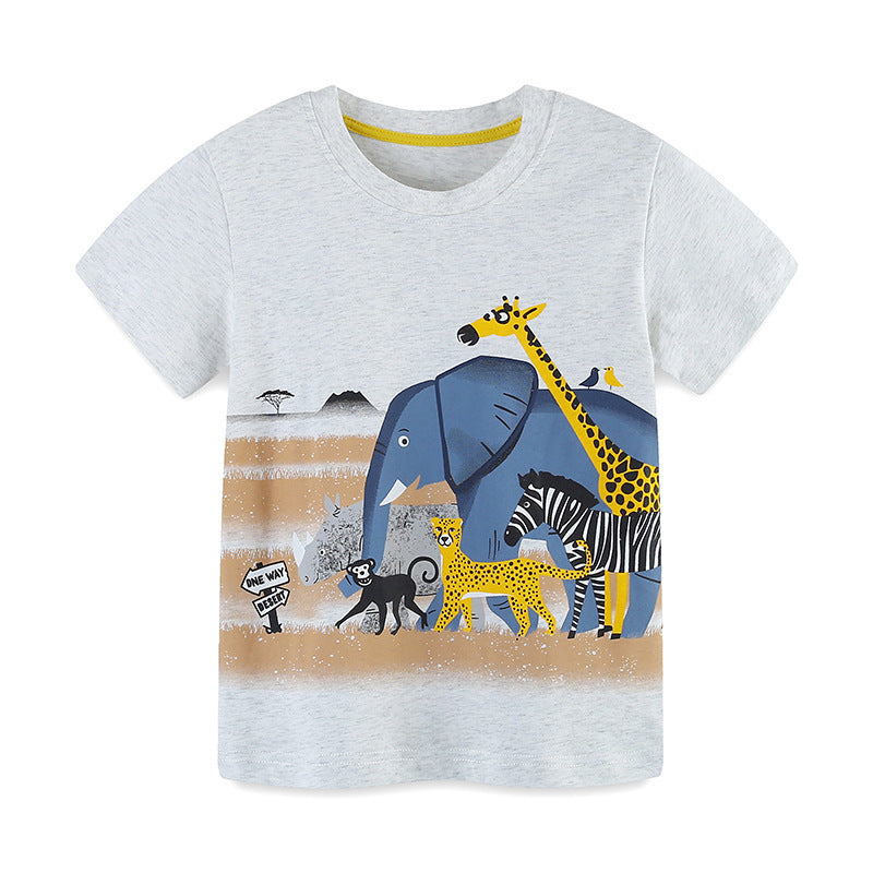 Kids Toddler Boys Casual Cartoon Print Short Sleeve Round Neck T-Shirt