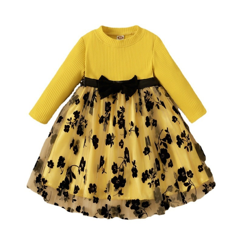 Toddlers Newborn Baby Girlslong-Sleeved Round Neck Mesh Princess Dress