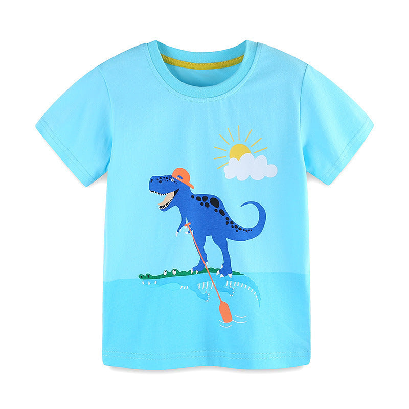 Kids Toddler Boys Casual Cute Cartoon Print Short Sleeve Round Neck T-Shirt