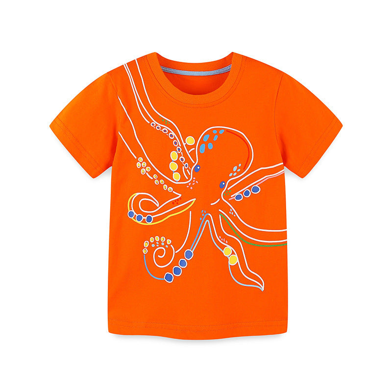 Kids Toddler Boys Girls Casual Cute Cartoon Print Short Sleeve Round Neck T-Shirt