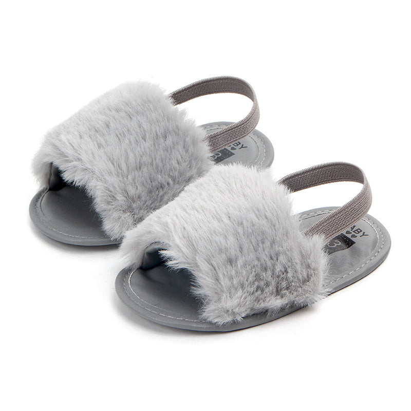Baby Fashion Flat Non-Slip Solid Color Plush Sandals
