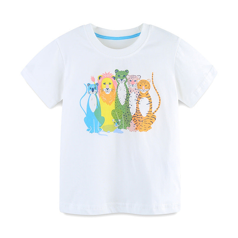 Kids Toddler Boys Casual Cute Cartoon Print Short Sleeve Round Neck T-Shirt