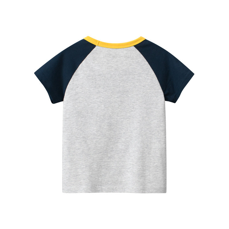 Kids Toddler Boys Summer Basic Cotton Cartoon Car Pattern Round Neck Short-Sleeved T-Shirt