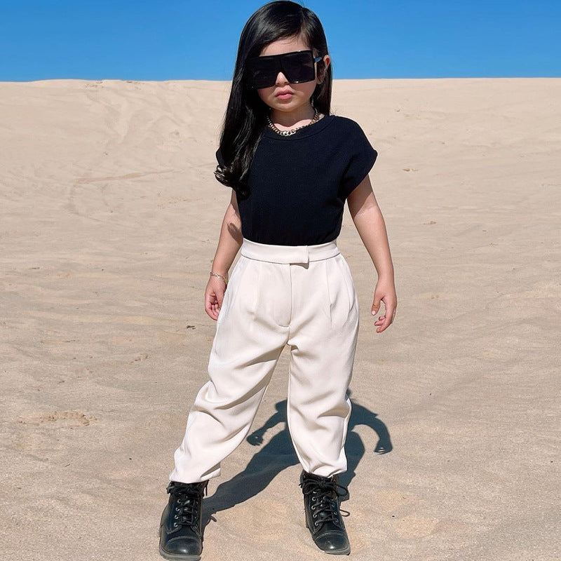 Children Kids Toddlers Girls Casual Solid Color Short-Sleeved T-Shirt