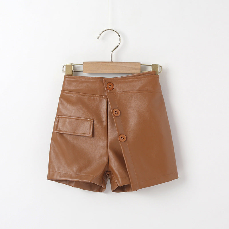 Children Kids Toddlers Girls Casual Pu Shorts