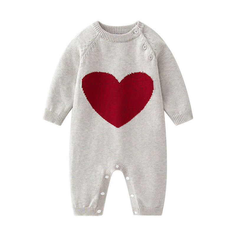 Winter Baby Fashion Heart Jacquard Long Sleeve Knit One Piece