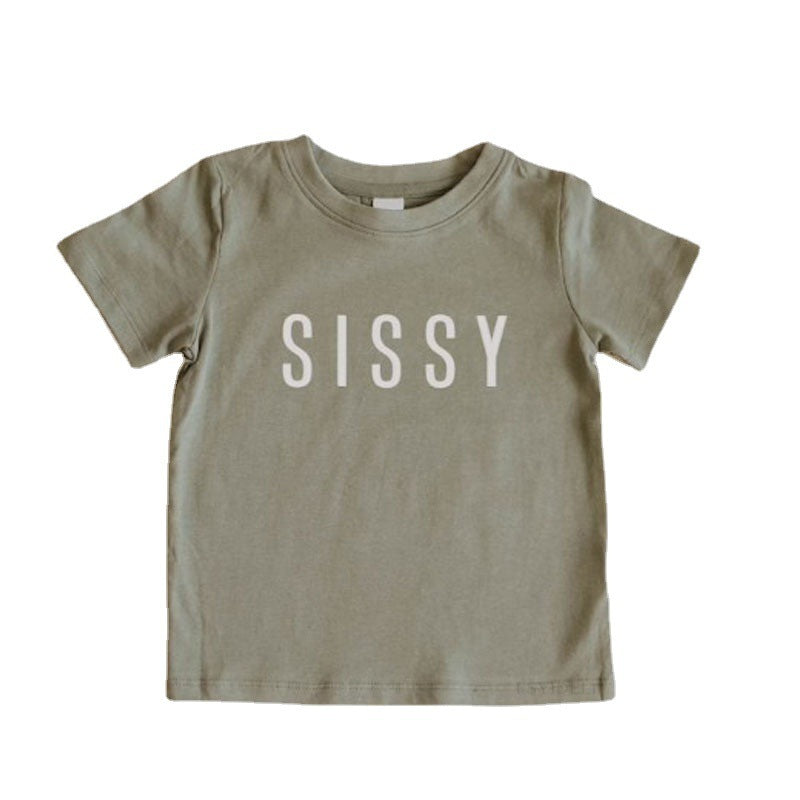 Kids Casual Round Neck Letter Print Pullover Short-Sleeved Top