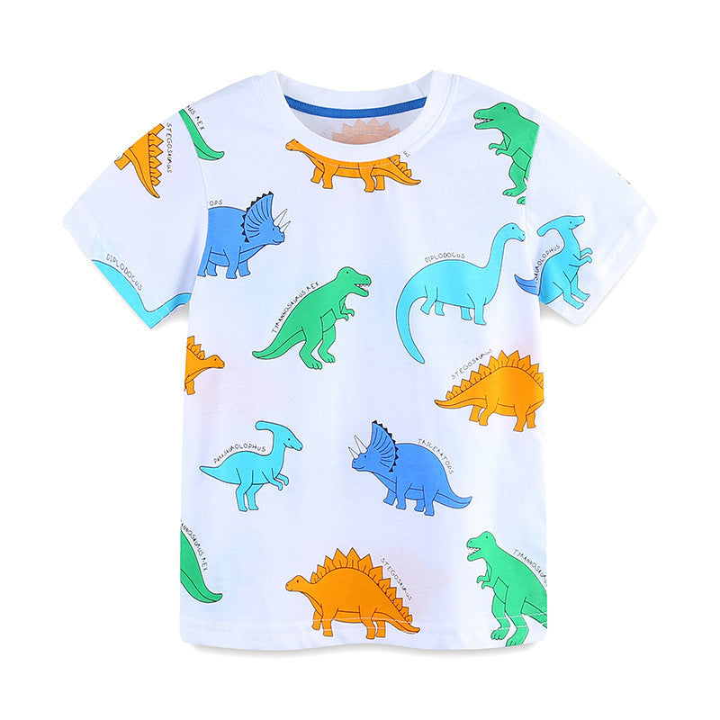 Kids Toddler Boys Casual Cute Cartoon Print Short Sleeve Round Neck T-Shirt