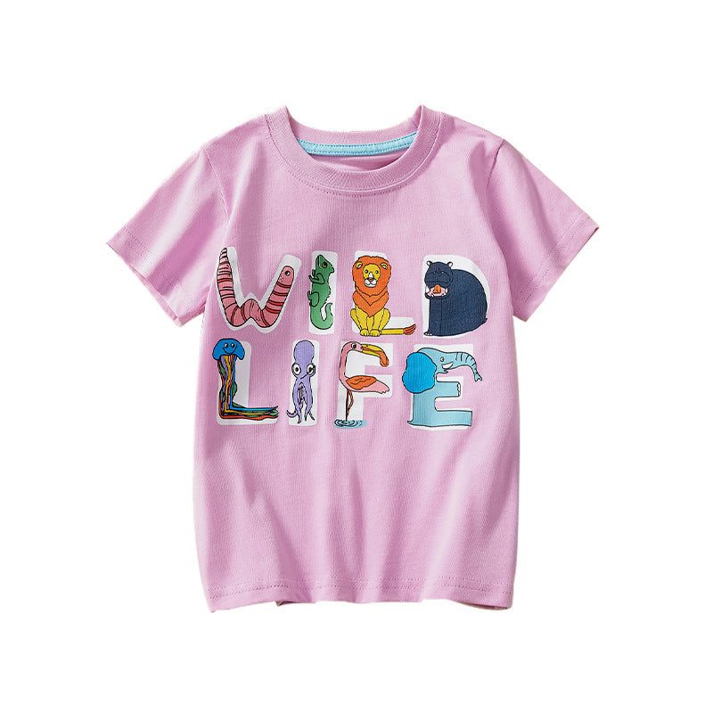 Kids Toddler Boys Girls Casual Cute Cartoon Animal Print Short Sleeve T-Shirt