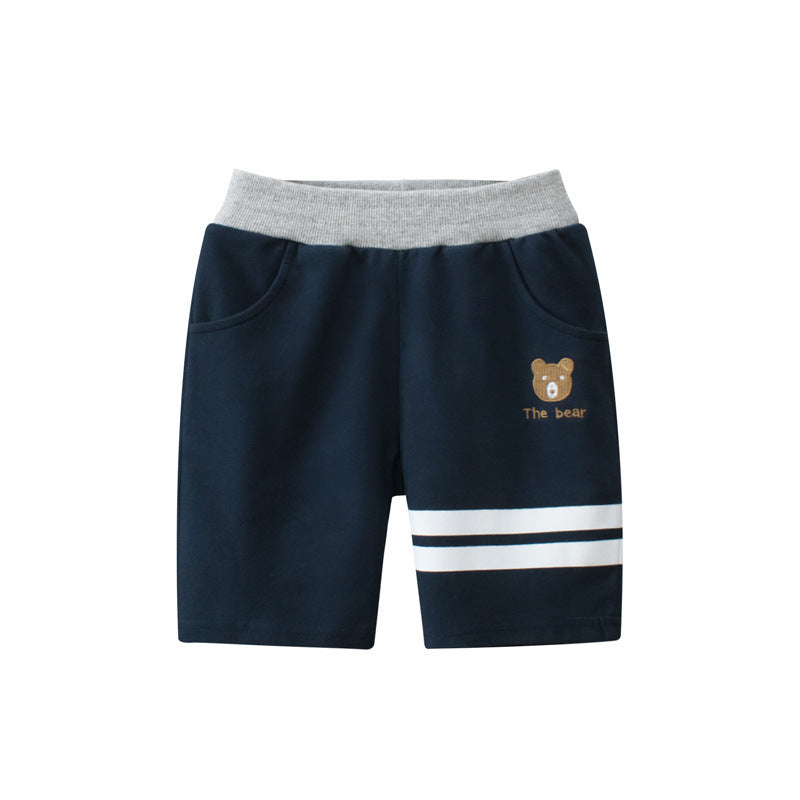 Kids Boys Casual Cartoon Bear Letter Embroidery Sport Shorts