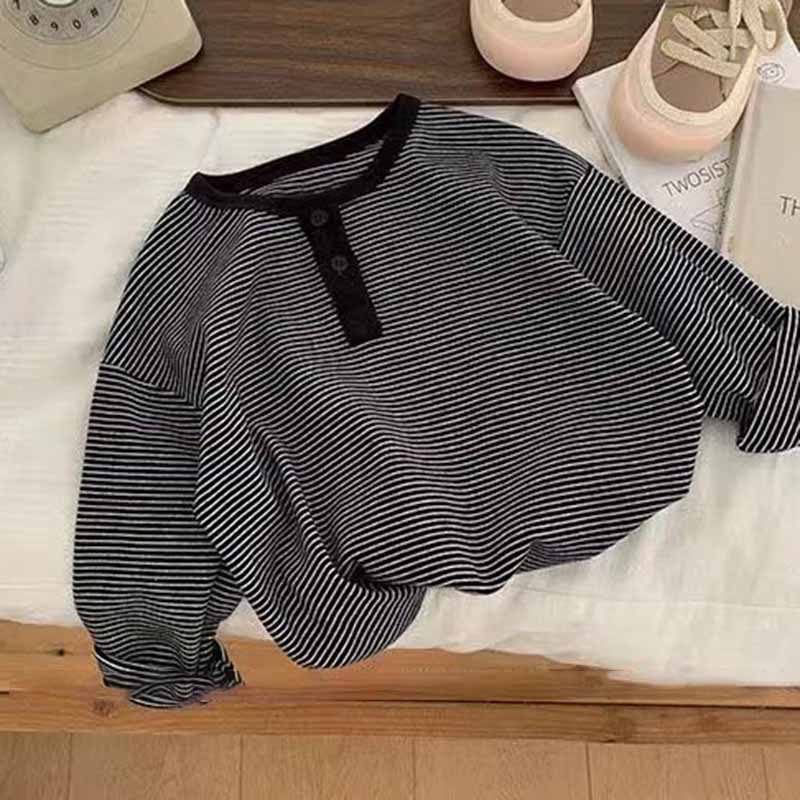 Kids Toddler Big Boys Spring Fashion Casual Stripe Long Sleeve Round Neck T-Shirt