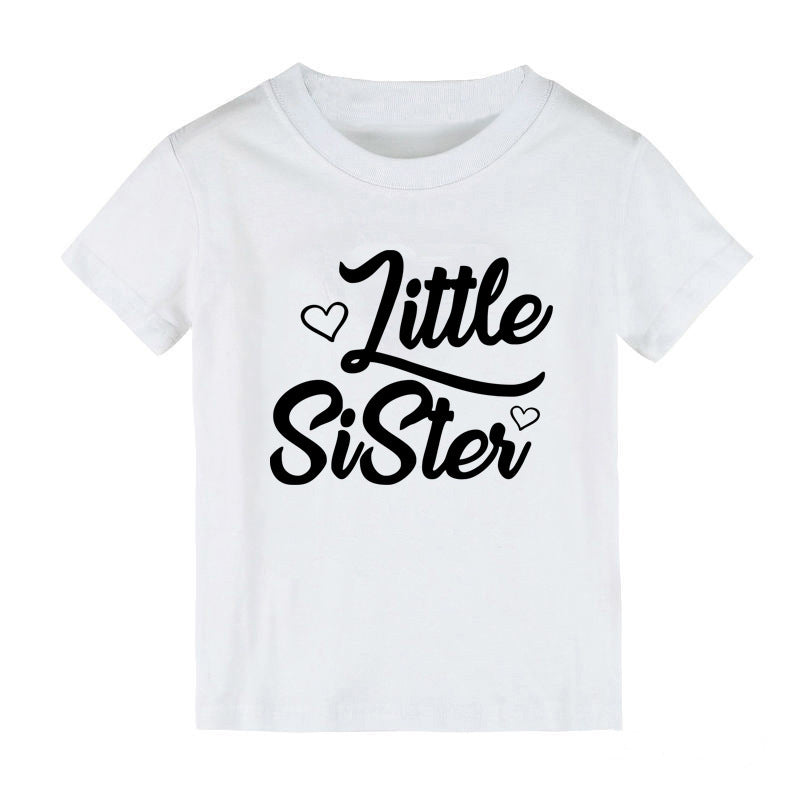 Children Kids Baby Fashion Girls Basic Casual Big Little Sister Print Short Sleeve T-Shirt