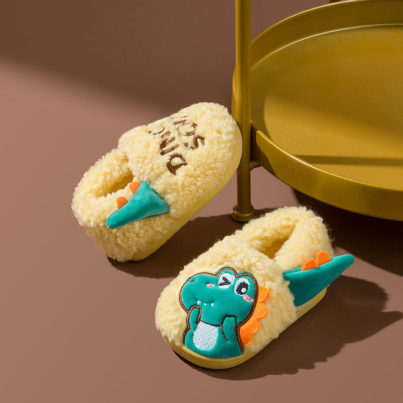 Kids Toddler Girls Boy Fashion Little Dinosaur Home Anti-Slip Cartoon Fur Slippers