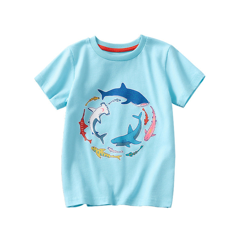 Kids Toddler Boys Casual Cute Cartoon Shark Print Short Sleeve T-Shirt