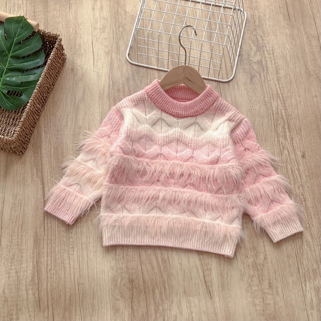 Winter Fashion Gradient Girls Plush Sweater