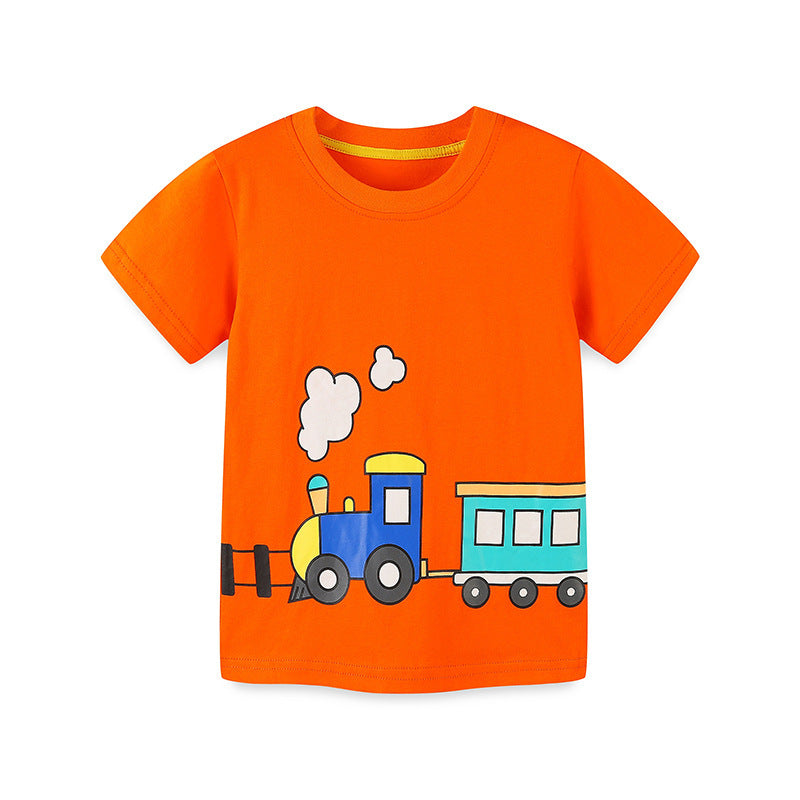 Kids Toddler Boys Casual Cartoon Print Short Sleeve Round Neck T-Shirt