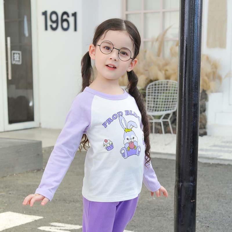 Kids Toddler Girls Casual Cute Alphabet Cartoon Bunny Print Long Sleeve Round Neck T-Shirt