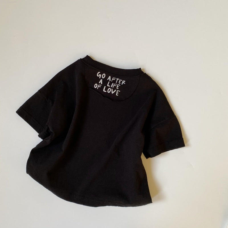 Kids Basic Round Neck Short Sleeve Letter Pattern Loose T-shirt