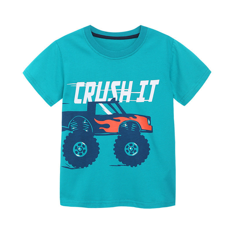 Kids Toddler Boys Casual Cartoon Print Short Sleeve Round Neck T-Shirt