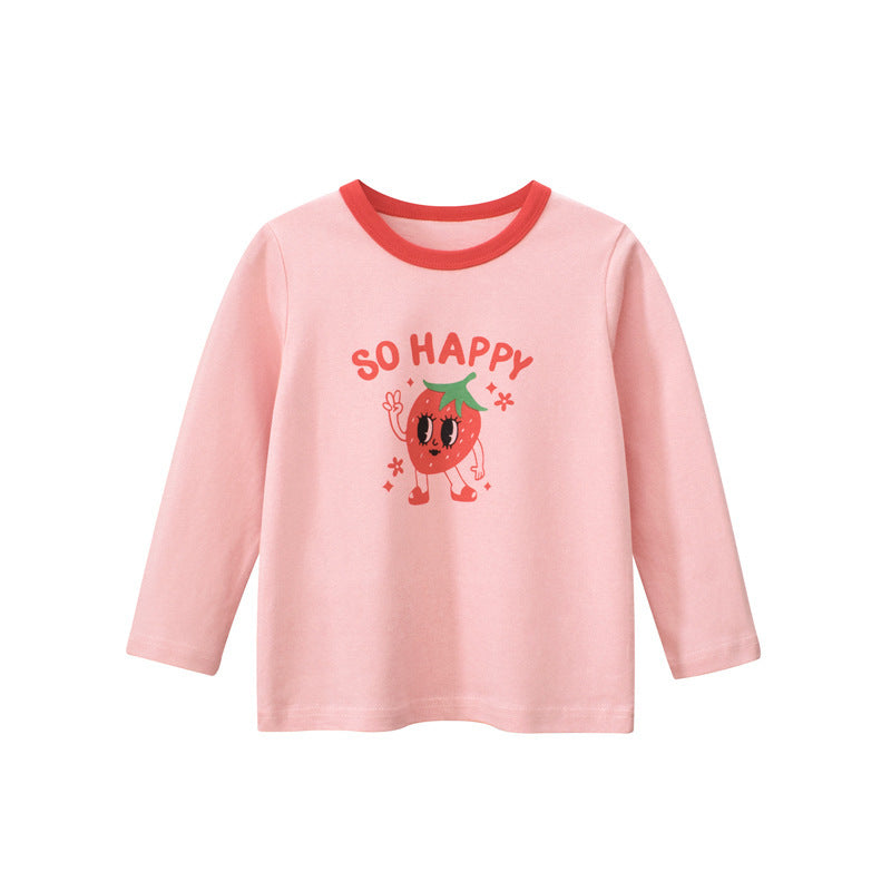 Kids Toddler Girls Casual Cute Cartoon Letters Print Long Sleeve Round Neck T-Shirt