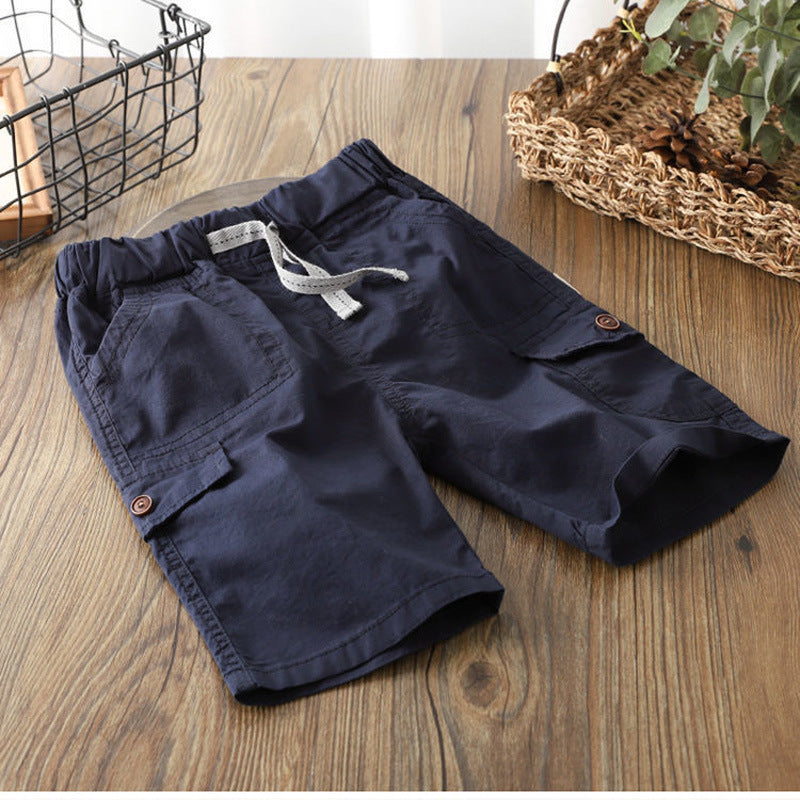 Kids Boys Casual Solid Color Pocket Elastic Waist Shorts