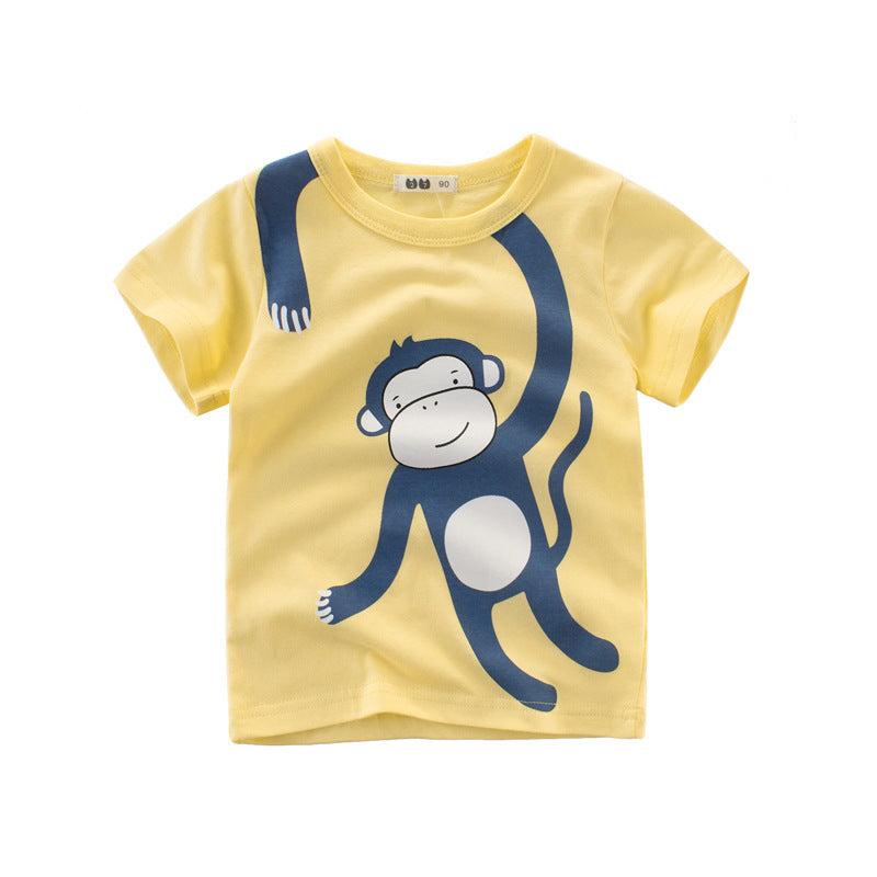 Kids Toddler Boys Summer Basic Cotton Cute Animal Cartoon Print Round Neck T-Shirt