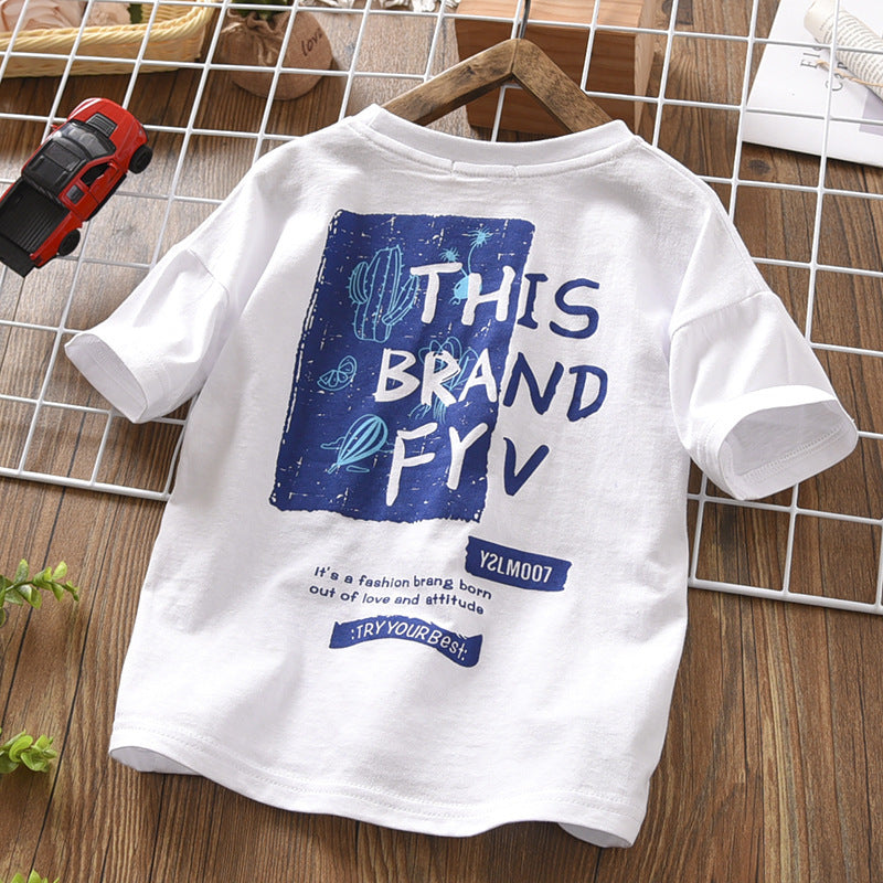 Kids Boys Casual Round Neck Short Sleeve Letter Pattern Loose T-shirt