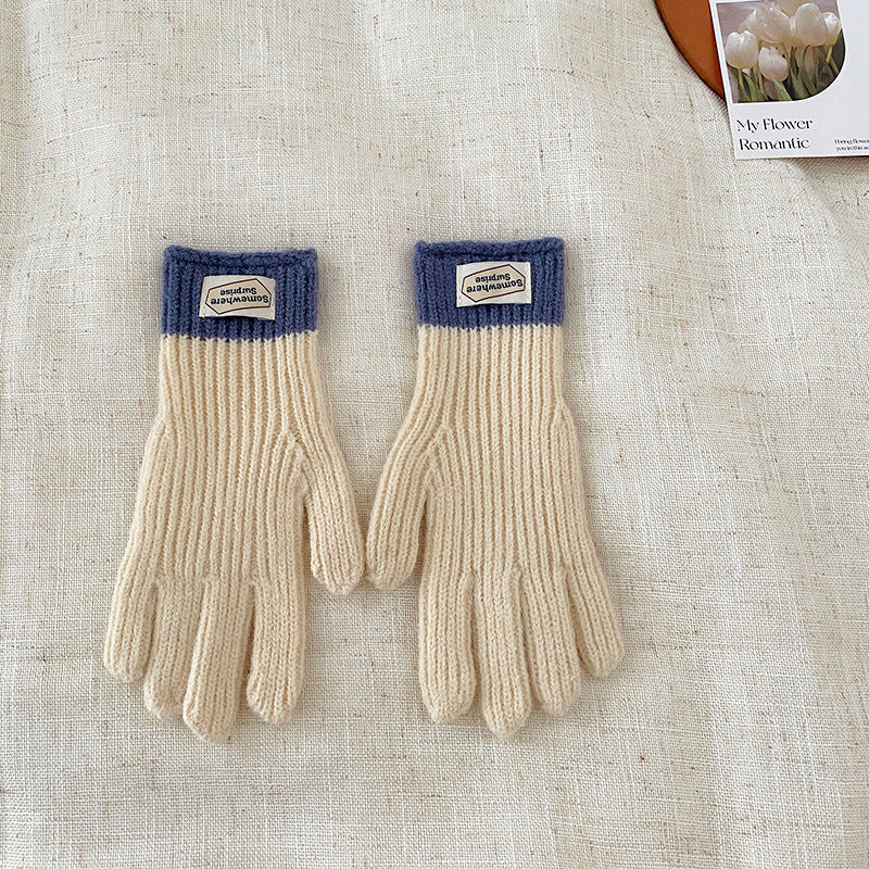 y2k Kids Unisex Autumn Winter Basic Thickening Color Knitwear Finger Gloves