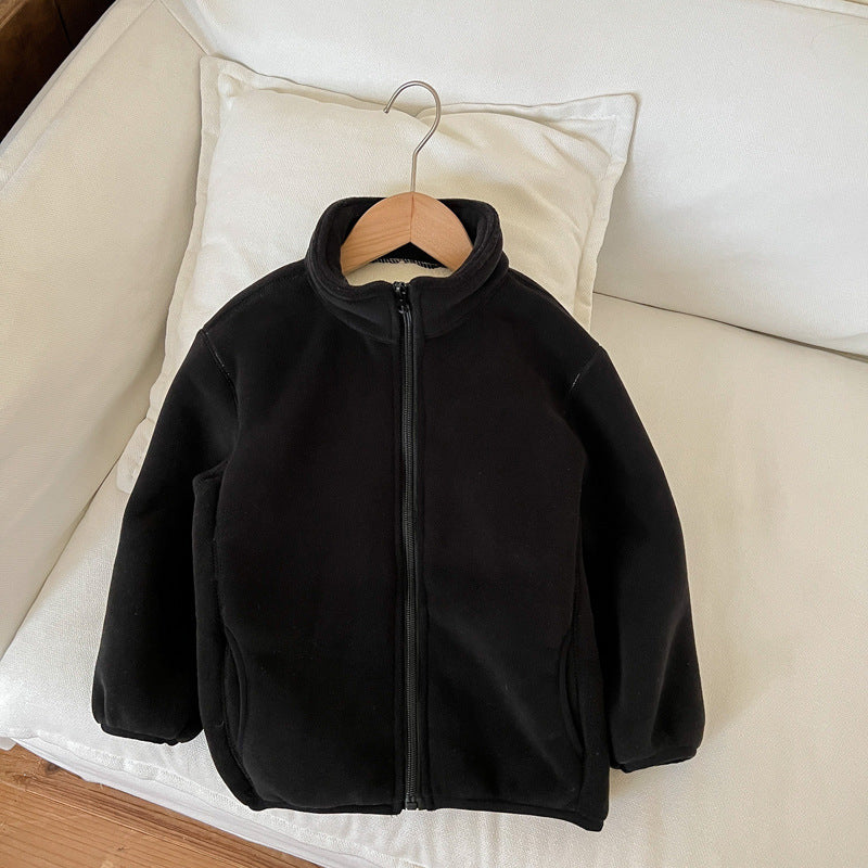 Winter Children Solid Color Fleece-Lined Warm Zipper Coat