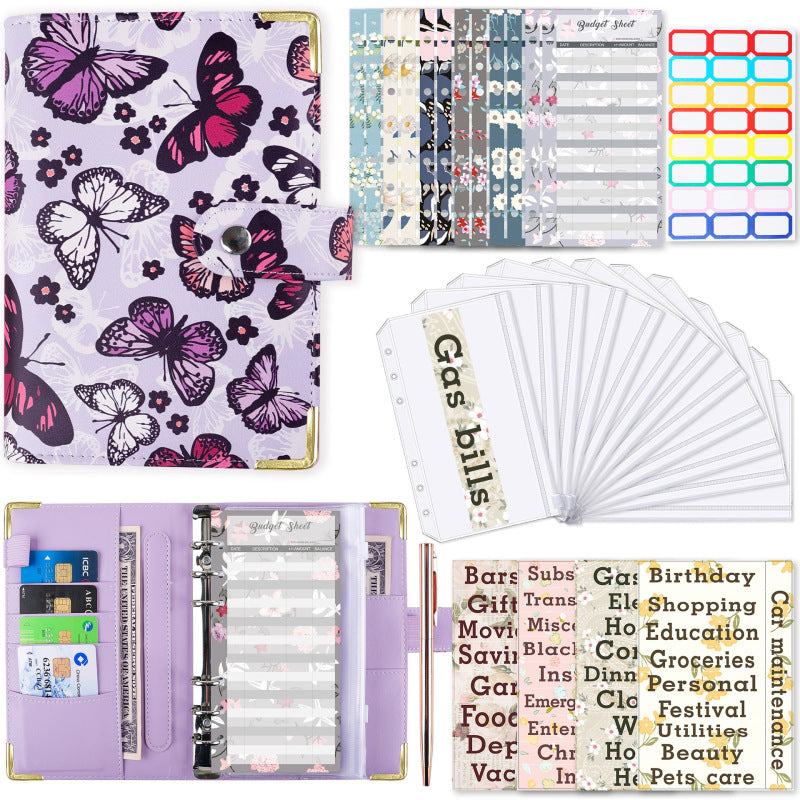 A6 Zipper Bag Color Printing Binder PU Leather Handbook Notebook