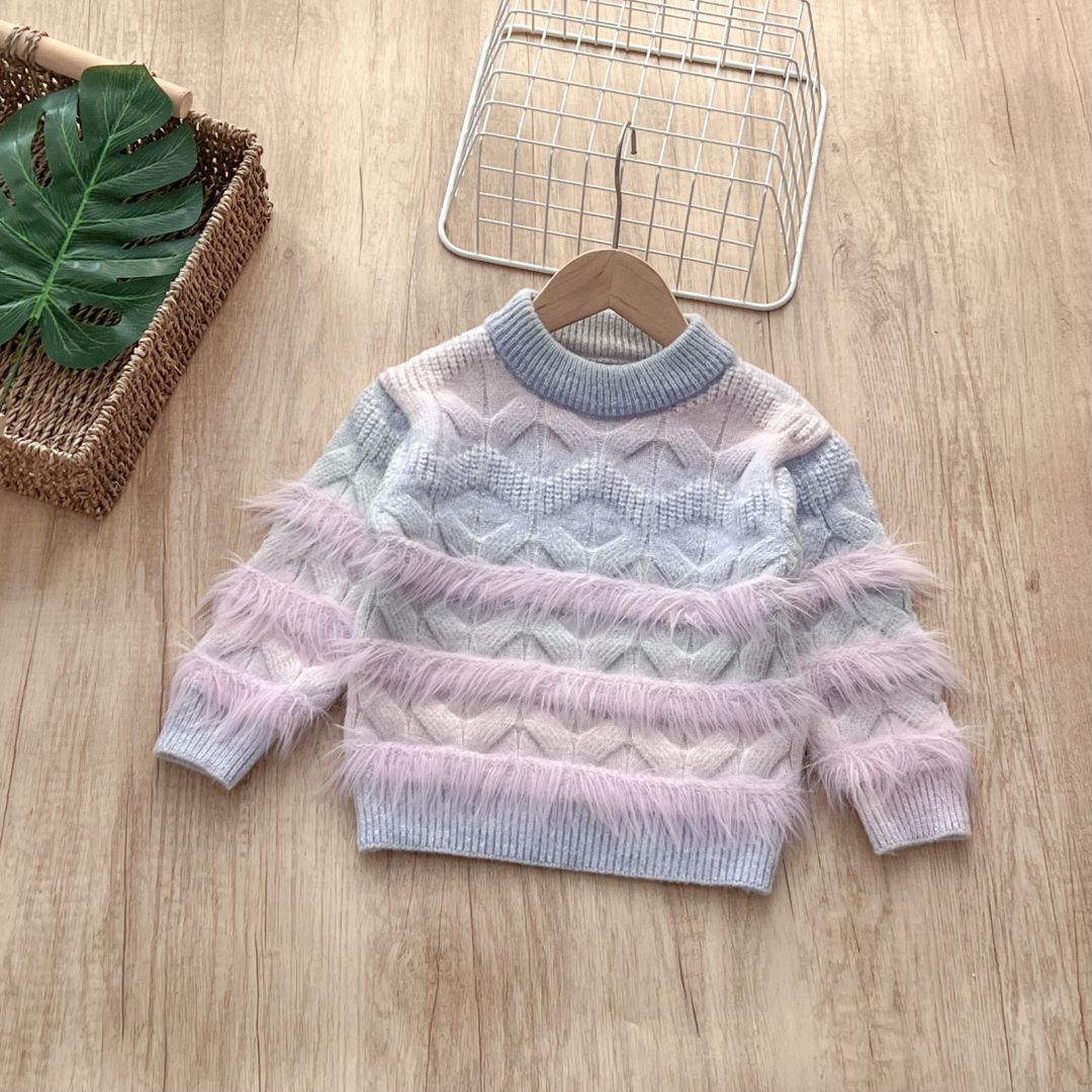 Winter Fashion Gradient Girls Plush Sweater