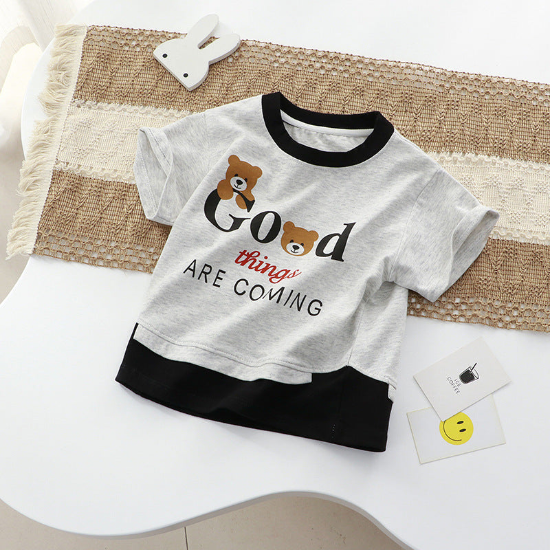 Kids Toddler Big Boys Girls Bear Cute Cartoon Print Short Sleeve Round Neck T-Shirt