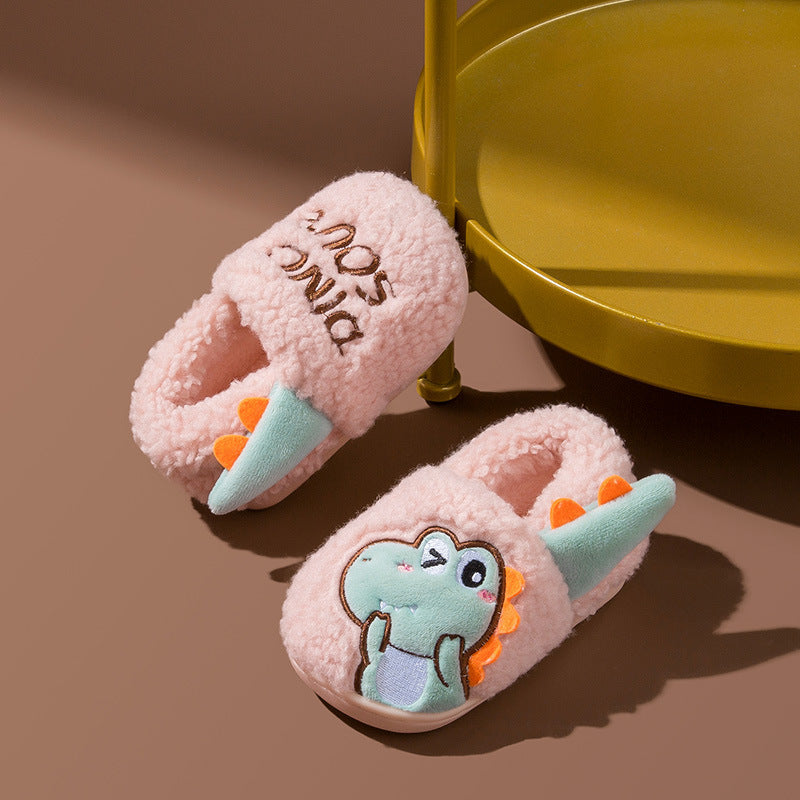 Kids Toddler Girls Boy Fashion Little Dinosaur Home Anti-Slip Cartoon Fur Slippers