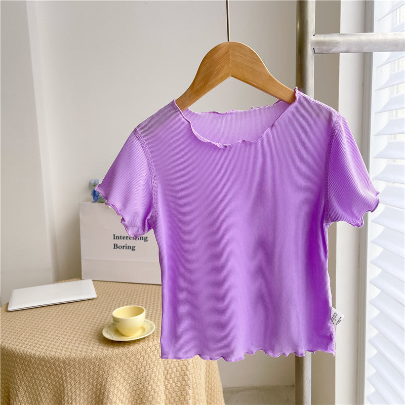 Kids Toddler Girls Fashion Casual Solid Color Short Sleeve T-Shirt