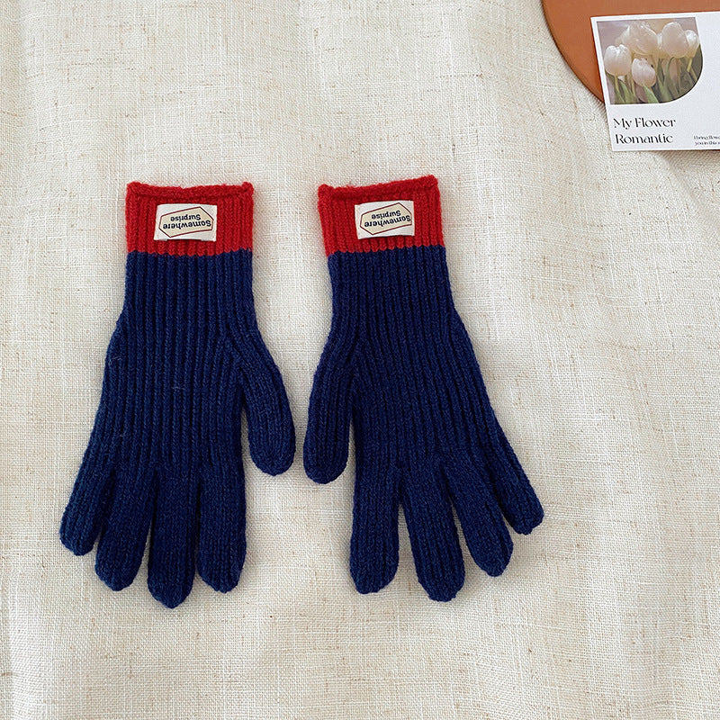 y2k Kids Unisex Autumn Winter Basic Thickening Color Knitwear Finger Gloves