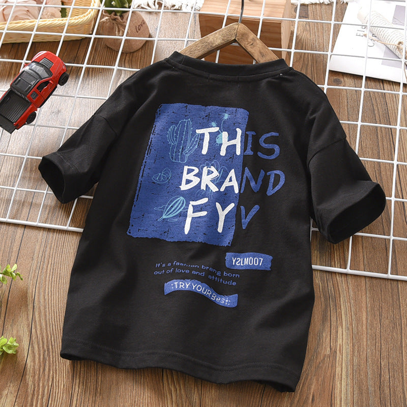 Kids Boys Casual Round Neck Short Sleeve Letter Pattern Loose T-shirt