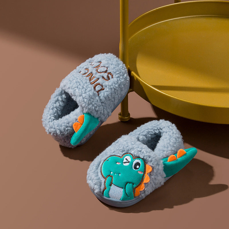 Kids Toddler Girls Boy Fashion Little Dinosaur Home Anti-Slip Cartoon Fur Slippers