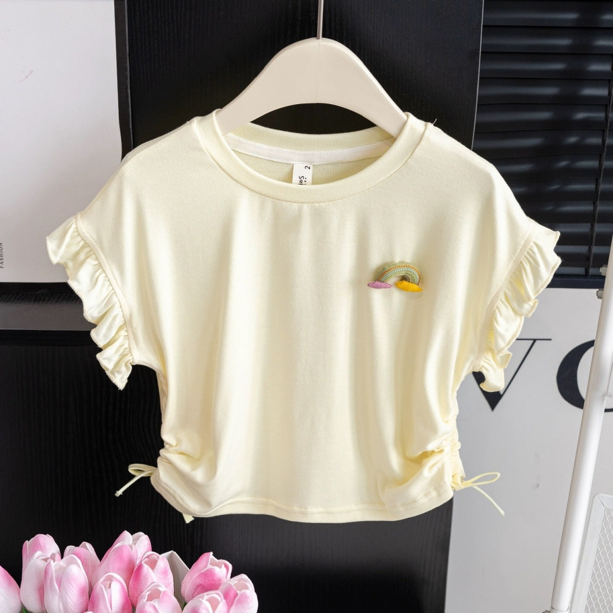 Kids Toddler Girls Casual Cute Sweet Bow Short Sleeve Round Neck T-Shirt