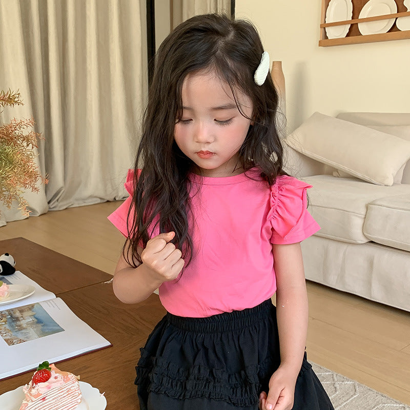 Kids Toddler Girls Fashion Casual Cute Solid Color Short Sleeve T-Shirt
