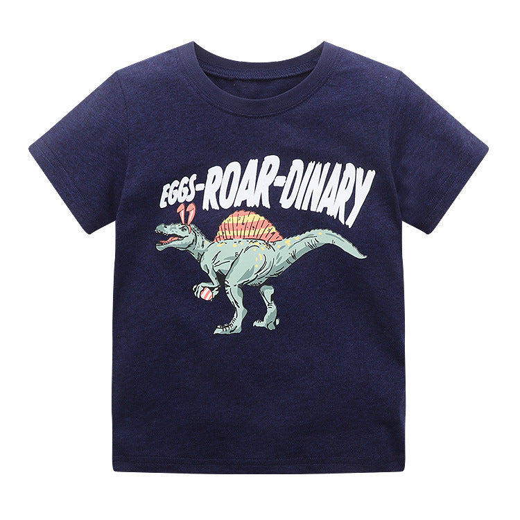 Children Kids Baby Fashion Boys Short Sleeve Round Neck Cartoon Animals Dinosaur Print T-Shirt