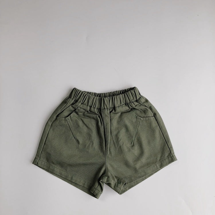 Kids Basic Solid Color Elastic Waist Shorts