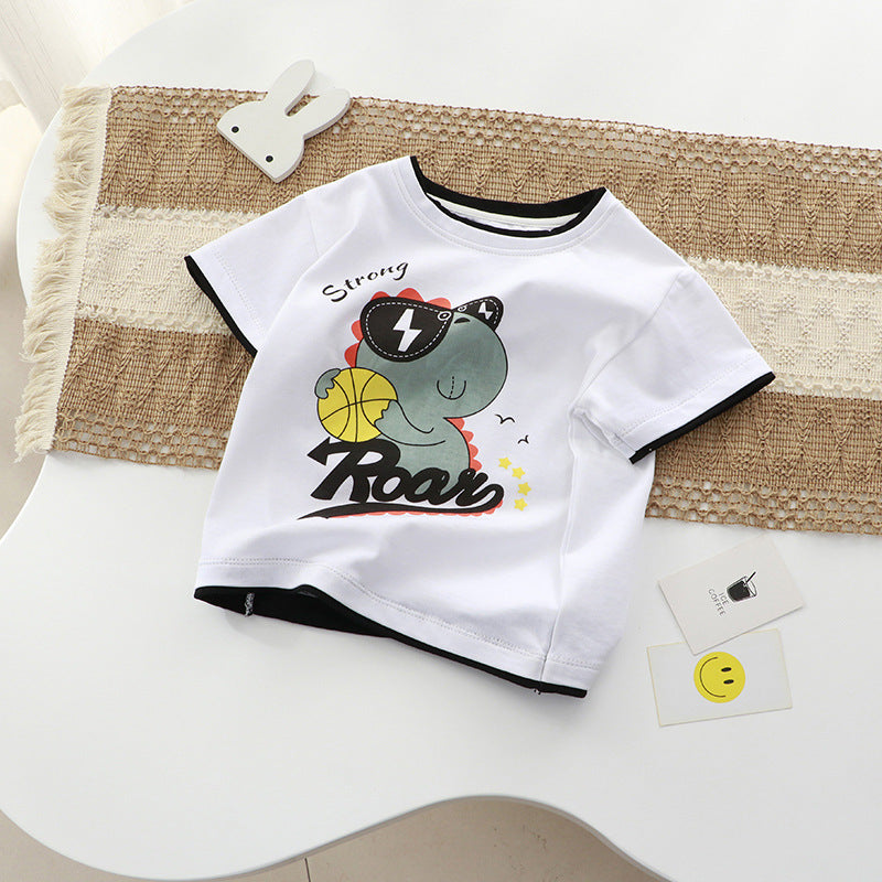Kids Toddler Big Boys Girls Bear Cute Cartoon Print Short Sleeve Round Neck T-Shirt