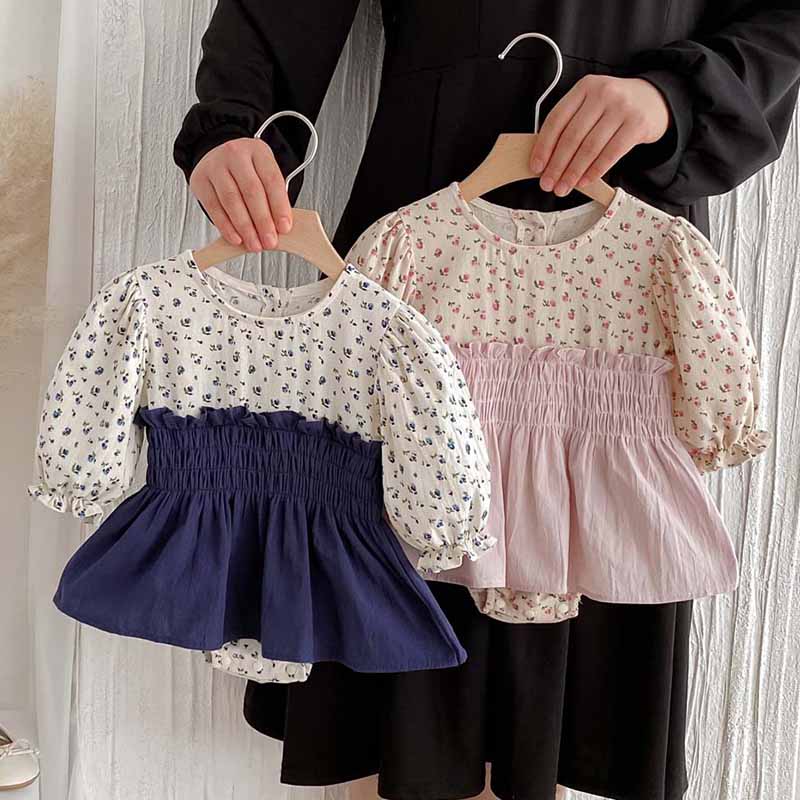 Kids Baby Girls Casual Cute Tiny Flower Print Long Sleeve Romper