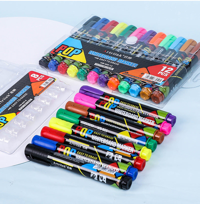 12-Color Easy-To-Erase Large-Capacity Erasable Whiteboard Pen For Teaching