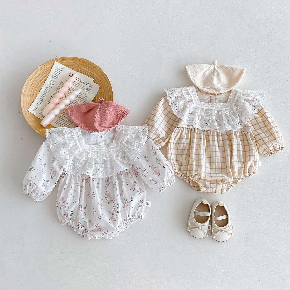 Kids Baby Girls Casual Cute Plaid Print Long Sleeve Romper