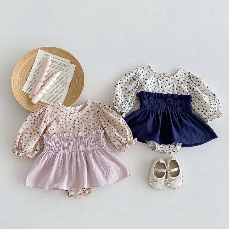 Kids Baby Girls Casual Cute Tiny Flower Print Long Sleeve Romper