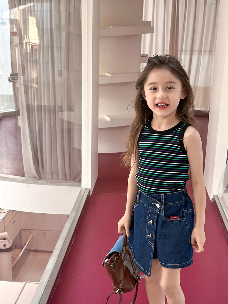 Kids Toddler Big Girls Fashion Casual Cute Stripe Print Tank Top